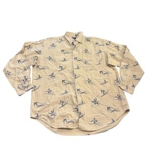 Polo Ralph Lauren Marlowe Mens Cream Blue Skier Print Flannel‎ Shirt Large L